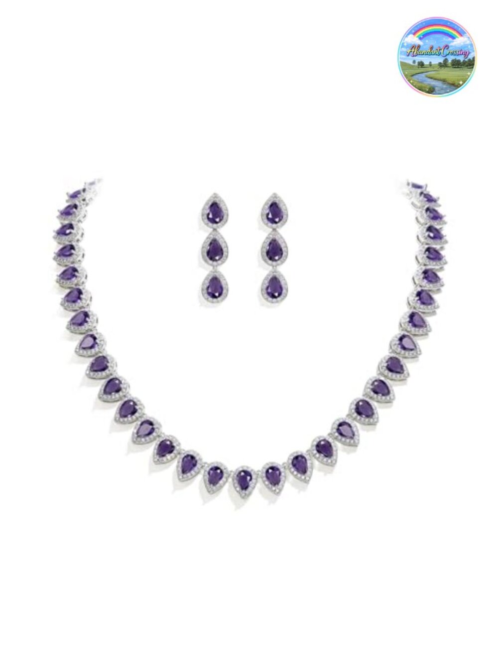 Cubic Zirconia Teardrop Bridal Necklace Earrings Set
